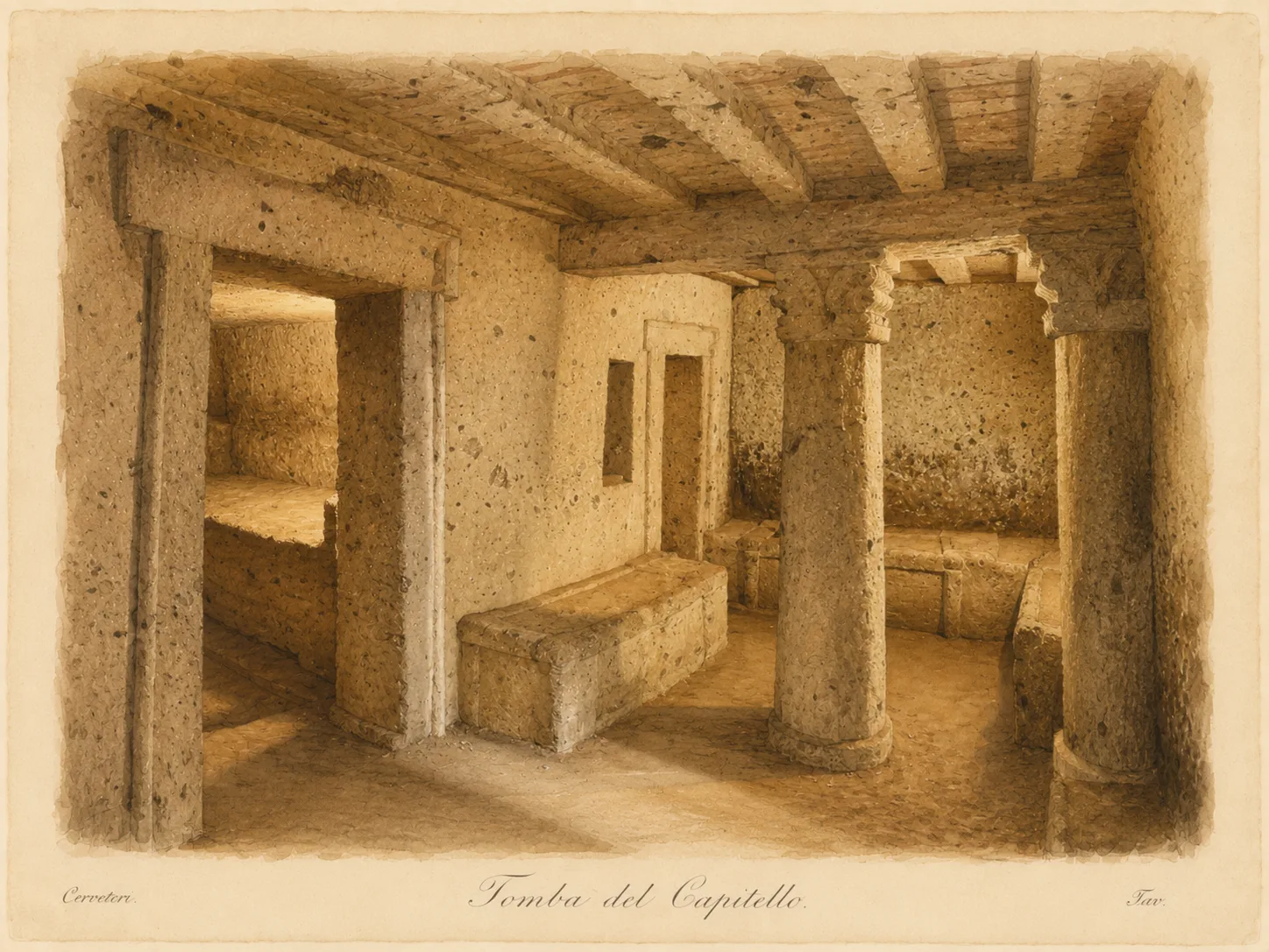 Ricostruzione illustrata di Tomba dei Capitelli