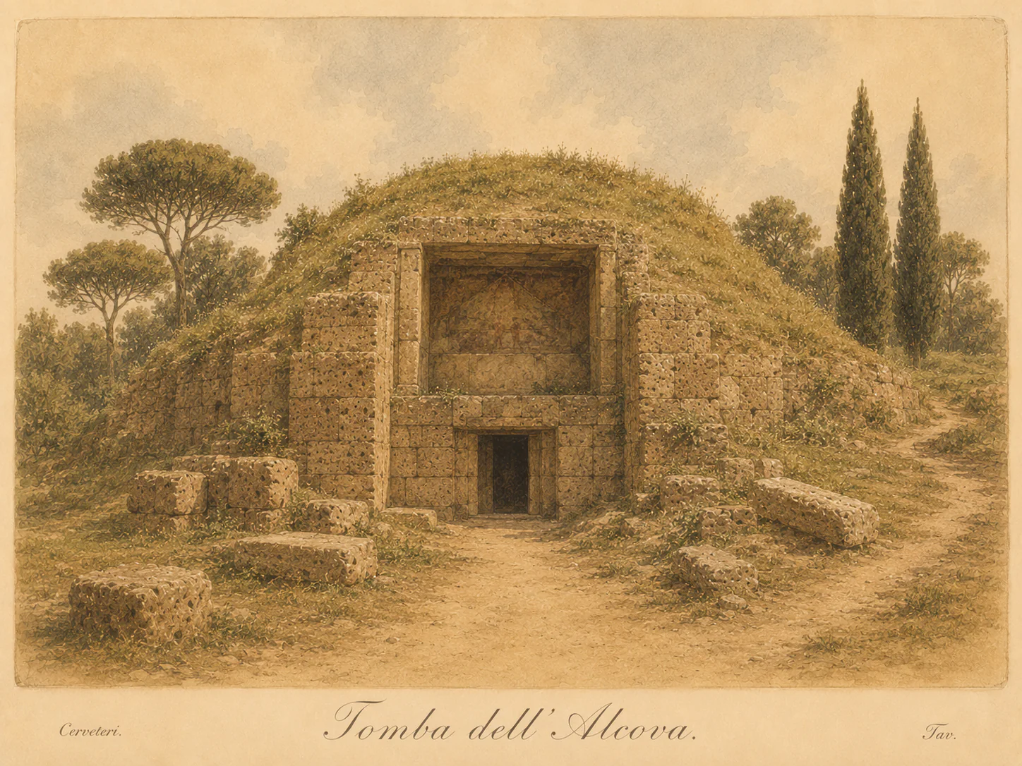 Ricostruzione illustrata di Tomba dell’Alcova