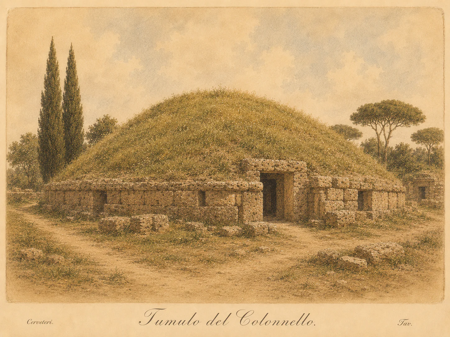 Illustrated reconstruction of the Colonnello Tumulus