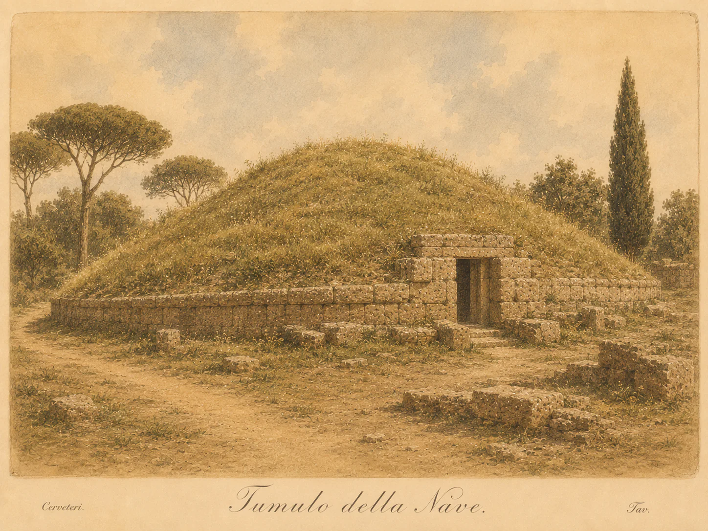 Illustrated reconstruction of the Ship Tumulus