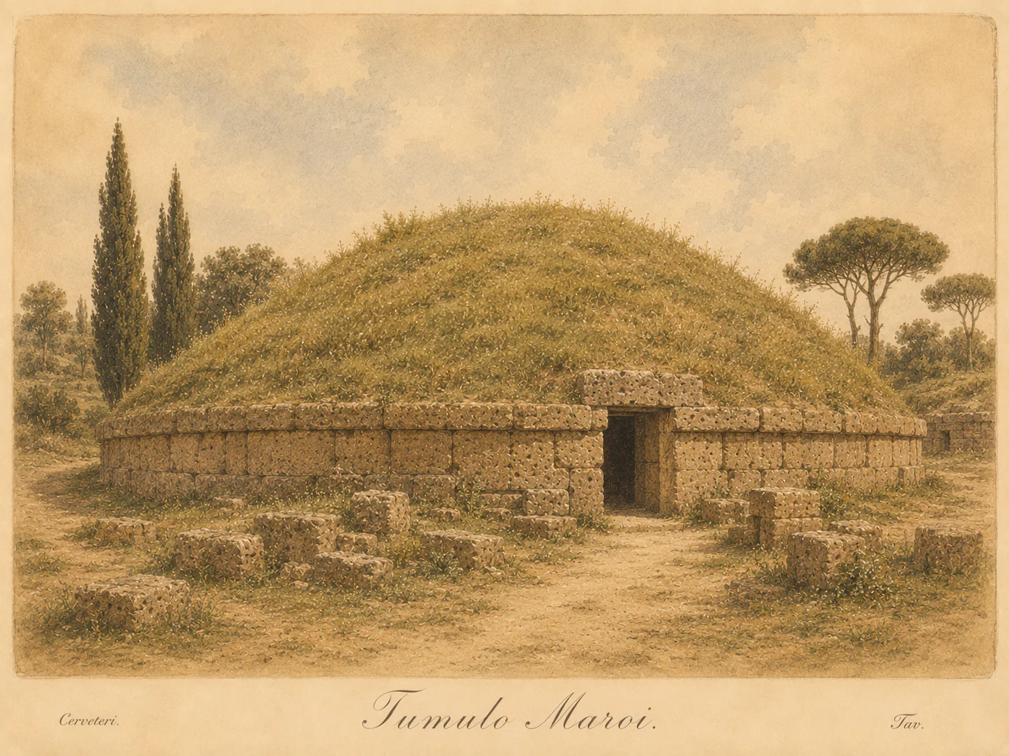 Illustrated reconstruction of the Maroi Tumulus